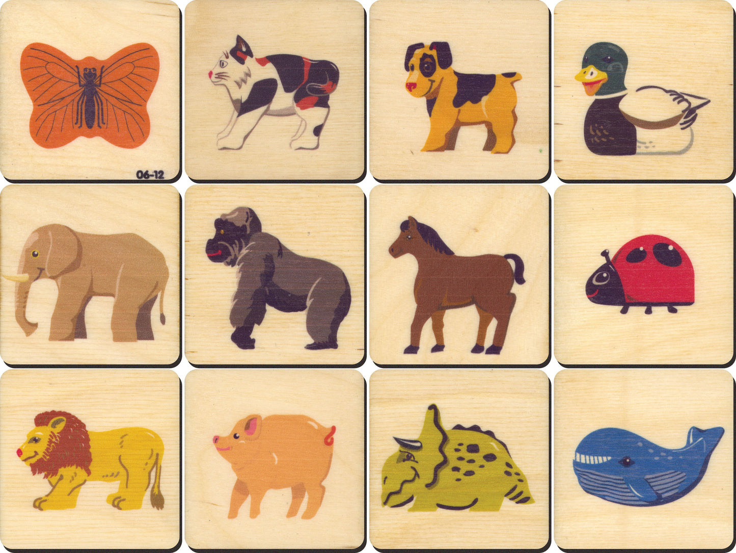 Animals Wooden Memory Tiles