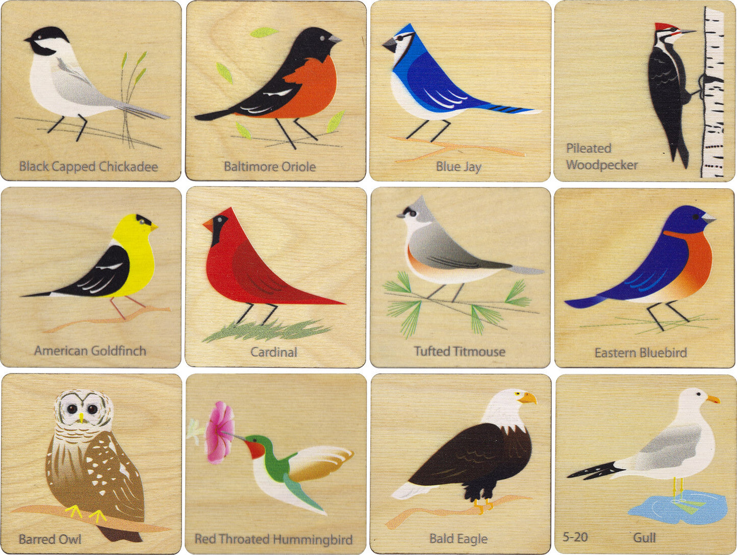 Birds Wooden Memory Tiles